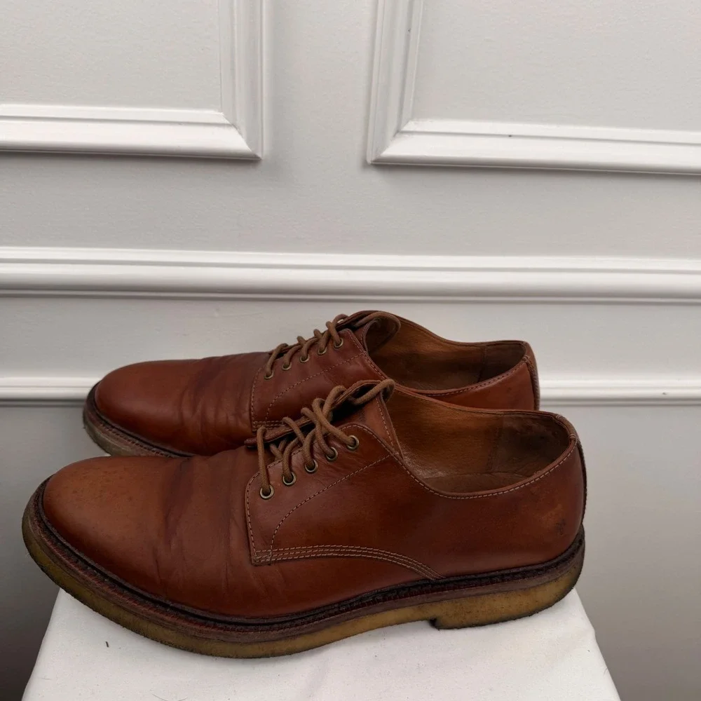 Frye James Crepe Oxford Cognac Brown Leather Derby Shoes Mens 11 3488060-CAR